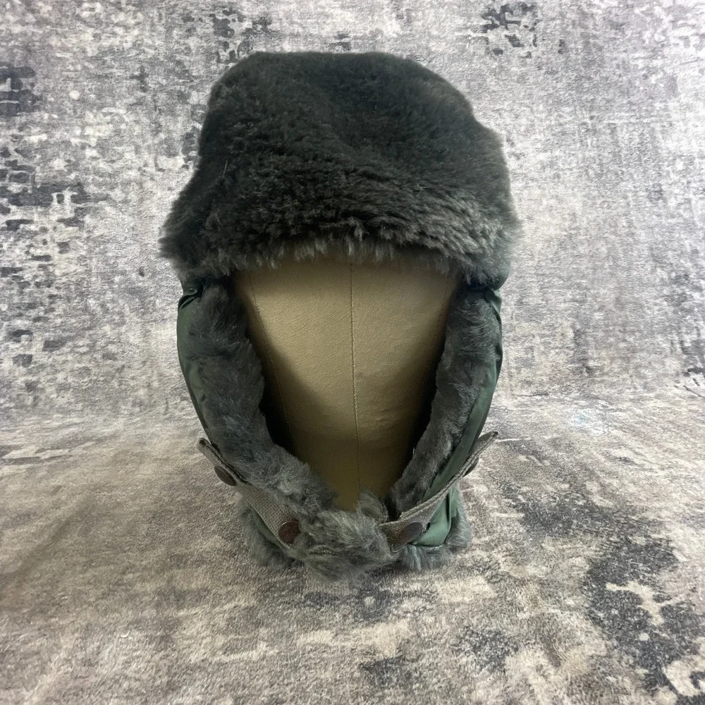 Vtg 80s US Military Large B-9B Cold Weather Flyer Helmet Hat Olive Green